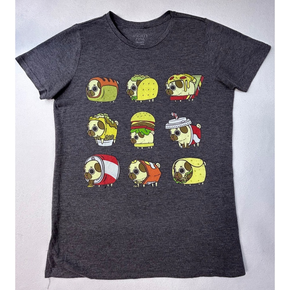 Mighty Fine Puglie Pug Food Women's S Charcoal Grey T-Shirt